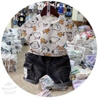 [Ảnh thật] Set bộ bé trai hình chú chó Snoopy cho bé trai - Size 8-18kg - Set quần bò kèm áo phông - Shubishop.vn