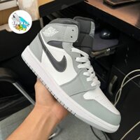 [ẢNH THẬT + TẶNG VỚ] Giày sneaker Nike Air Jordan 1 Mid Light Smoke Grey White - Hàng 1:1