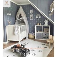 (Ảnh thật) Thảm vải Canvas trải sàn tua rua in hình bàn chân trang trí phòng ngủ, phòng chơi cho bé hàng nhập khẩu