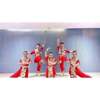 [ẢNH THẬT] Trang phục biểu diễn đội trống, đồng phục múa văn nghệ hoa văn cổ truyền màu đỏ HOÀNG KIM ANH