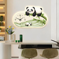 (ẢNH THẬT) Tranh đồng hồ đèn led gấu trúc panda 3 uv cao cấp mặt mica sáng bóng kèm đinh treo