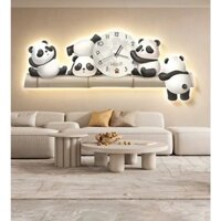 (ẢNH THẬT) Tranh đồng hồ đèn led gấu trúc panda dễ thương uv mặt mica sáng bóng kèm đinh