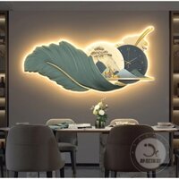 (ẢNH THẬT) Tranh treo tường đồng hồ đèn led tráng gương lông vũ 2 uv mặt mica sáng bóng