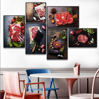 (ẢNH THẬT) Tranh treo tường trang trí bò bít tết 4 tranh bò beefsteak tặng kèm đinh 3 chân