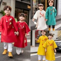 (Ảnh thật tự chụp) Áo dài bé trai bé gái kết ruy băng 3 màu mặc Tết - giá sỉ tại shopee