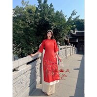 (Ảnh thật tự chụp) Áo dài cách tân phi yến đỏ vải tơ ánh mềm mịn 4 tà cao cấp - giá sỉ tại shopee