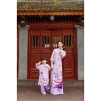 (Ảnh thật tự chụp) Áo dài mẹ bé Hà Cúc Tím vải tơ xốp cao cấp - áo dài Tết 2025