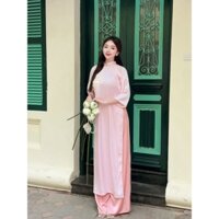 (Ảnh thật tự chụp) Áo dài Minh Châu hồng thêu ruy băng cao cấp - gấm suông mềm mại - họa tiết nhẹ nhàng