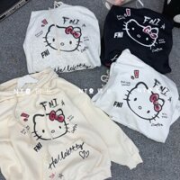 [Ảnh thật tự chụp] Áo Hoodie Áo Nỉ Có Mũ In Hình Hello Kitty Cute Form Rộng Mùa Thu Đông