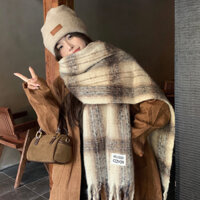 [Ảnh thật tự chụp] Khăn len bông tua rua dày dặn ấm áp lẻ caro unisex