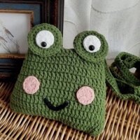 [Ảnh thật] Túi len hình con ếch dễ thương dễ phối đồ, túi đeo chéo bằng len hình con ếch má hồng Gen xyz