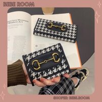 (Ảnh thật, V04 ) Ví nữ mini/fullsize kẻ caro đen/ nâu phong cách Hàn Quốc