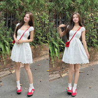 (Ảnh thật) Váy babydoll ren xô thêu hoa dáng ngắn mang 2 kiểu