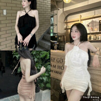 [ẢNH THẬT] Váy body tầng nhún hông cổ yếm hoa siêu xinh