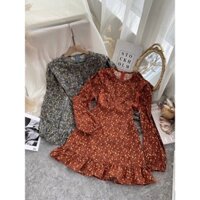 Ảnh Thật Váy Đầm Thiết Kế Hoa Nhí Vintage Cổ Điển Phối Bèo Nhún Ôm Body Đứng Form Đi Đám Cưới Dự Tiệc