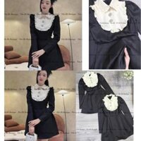 (ẢNH THẬT) váy đầm xòe chất lụa bóng nhẹ tay dài cổ viền bèo cách điệu đầm thiết kế dự tiệc đơn giản cổ bèo bẻ nhún