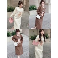 [ẢNH THẬT] 🌺Váy Suông Gấu Chất Liệu Nỉ Bông Cổ Tròn Oversize Hàng Loại 1 Quảng Châu Mặc Siêu Xinh Hack Dáng  🌺