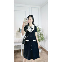 [Ảnh thật] Váy suông váy bầu len cổ yếm đính nơ siêu xinh