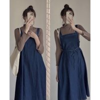 [ẢNH THẬT] VÁY YẾM DENIM KÈM DÂY BUỘC DÁNG DÀI VYDKDDt