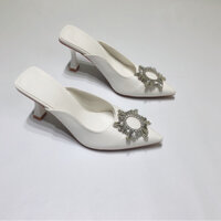 [Ảnh thật+video]Giày/Sục Nữ cao gót da mềm 7cm đính đá sang trọng