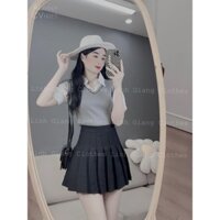 [Ảnh thật+Video]Set váy tiểu thư 3 món Áo sơ mi trắng, gile len tăm, chân váy xếp ly ngắn dễ thương ❤️