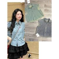(ẢNH THẬT)Áo bò sát nách , áo bò denim hến thêu nơ phối cúc đồng phong cách hàn quốc năng động