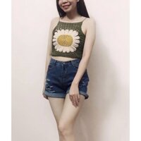 [Ảnh thật]Áo croptop hoa cúc len móc đi biển, đi du lịch