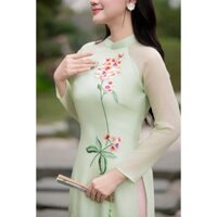 [Ảnh Thật]Áo Dài Nữ Truyền Thống DIỆP THANH 4 tà, chít eo duyên dáng, Chất Tơ dạ Minh Châu mềm mại, màu xanh cốm tôn da.