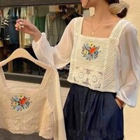 [Ảnh Thật]Áo kiểu Hàn Quốc thêu phối len phong cách, dễ phối đồ với quần jean  và chân váy, đi chơi đi tiệc đều đẹp