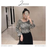 [ảnh thật]áo kiểu tay bồng da báo sang chảnh