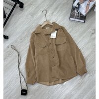 [ảnh thật]Áo sơ mi thụng nhung tăm túi hộp thời trang.Áo nữ đẹp.sơ mi kiểu màu nâu tây sang chảnh.