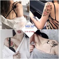 [Ảnh thật/Sẵn][Một bộ 9 miếng] Hình xăm dán hình hoa đầy màu sắc dành cho nữ mô phỏng không thấm nước miếng dán che sẹo
