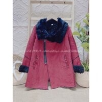 {Ảnh thậtvideo}/ Áo khoác da lộn lót lông nữ, cổ phối lông thật mềm mịn siêu dày dáng lỡ cực sang và ấm