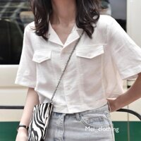 [Ảnh thật/video] Áo sơmi croptop Hàn Quốc/ áo sơ mi cổ vest túi hộp