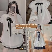 [Ảnh thật/Video]Áo babydoll Linda cổ nơ chất voan tơ hai lớp mềm đẹp