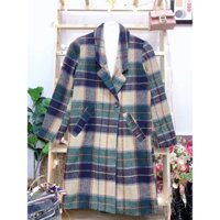 [Ảnh thật/video]/Áo khoác Dạ kẻ nữ dáng dài cổ vest dày dặn