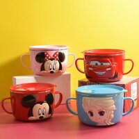 [Ảnh thật/Video/Sẵn] Tô chén ăn inox giữ nhiệt Disney nổi 3D có 2 tay cầm 620ml Frozen Car Mickey Minnie cho trẻ em