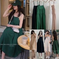 [Ảnh thật/Video]Váy hai dây Lady Tông màu Xanh bắt mắt đầm 2 dây  ba tầng dáng babydoll form rộng xoè