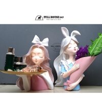 [ẢNH TỰ CHỤP] Bình cắm hoa decor hình cô gái - Tượng cô gái ôm bó hoa và cô gái bê đĩa mẫu mới hàng cao cấp để trang trí