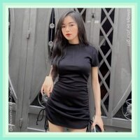 [ẢNH + VIDEO] Đầm body rút dây Chocomint, màu đen, siêu tôn dáng N027