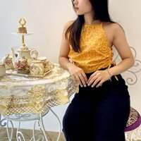 [ẢNH+VIDEO THẬT] Áo yếm 2 dây croptop nữ họa tiết hoa vàng đáng yêu, có dây rút 2 bên tạo điểm nhấn