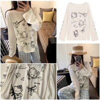 (Ảnh+ Video Thật)Áo Thun Hello Kitty Raglan áo phông mùa hè dễ thương