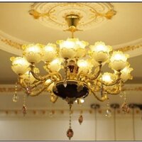 (Ảnh+video thật)Đèn chùm trang trí 15 tay chao đá đỏ cao cấp-Ứng dụng lắp phòng khách-sảnh-khách sạn-spa-Tặng Bóng Led