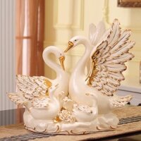 Ảnh+Video Tượng Sứ Nhập Khẩu Decor Trang Trí Phòng Khách Bộ Gia Đình Thiên Nga Trắng Viền Mạ vàng 24K. Bảo hành 5 năm
