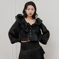[ANH'S] Áo sơ mi croptop tay dài cổ bèo cúc ngọc nữ tính ROGUE TOP