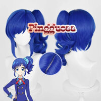 Anime Aikatsu Series Kiriya Aoi Cosplay Wig 37cm Short Blue Wigs with Ponytail Heat Resistant Synthetic Hair