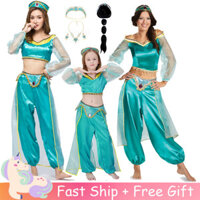 Anime Aladdin Công Chúa Jasmine Cosplay Trang Phục Xanh Top Quần Bộ Cho Trẻ Em Bé Gái Người Lớn Đảng Trang Phục Halloween Phù Hợp Với Nữ