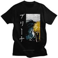 Anime Bleach Áo Nam Tay Ngắn Cotton Tee Cổ Tròn Thường Ngày Ichigo Kurosaki Anime Manga Shinigami Áo Thun Bông Tai Kẹp Quà Tặng