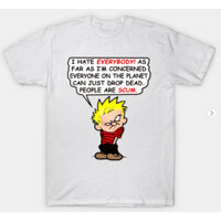 Anime cổ điển Calvin and Hobbes (Robzilla và hổ) Áo thun nam tay ngắn cổ tròn 100% Cotton