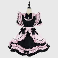 Anime Gothic Gothic Gothic JSK Đầm Tay Ngắn Kawaii Nơ Người Giúp Việc Đảng Váy Cosplay Mèo Cô Gái Bông Tai Kẹp Hồng Dễ Thương Xù Đen